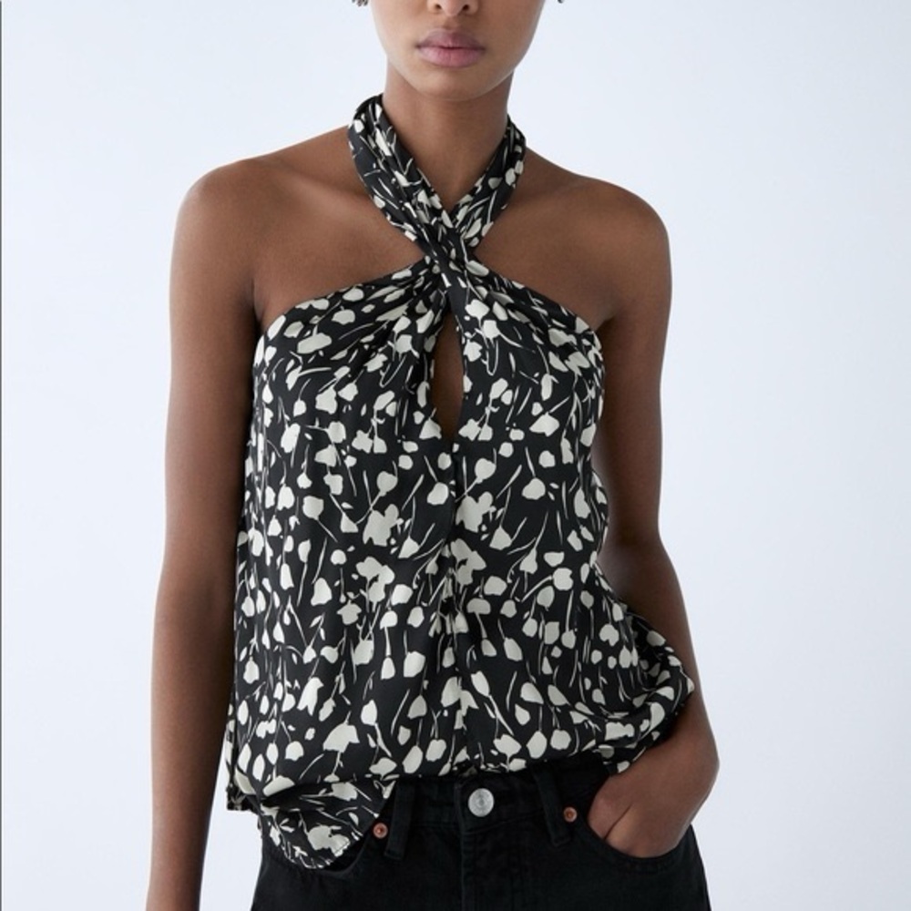Zara Black and White Halter Blouse